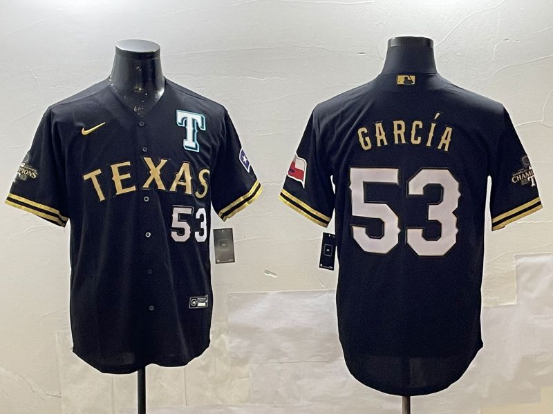 Men Texas Rangers 53 Garcia Black Gold Game 2025 Nike MLB Jersey style 1